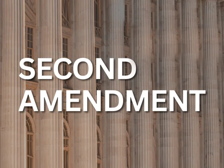 A building with columns showcasing the words second amendment, emphasizing constitutional rights.