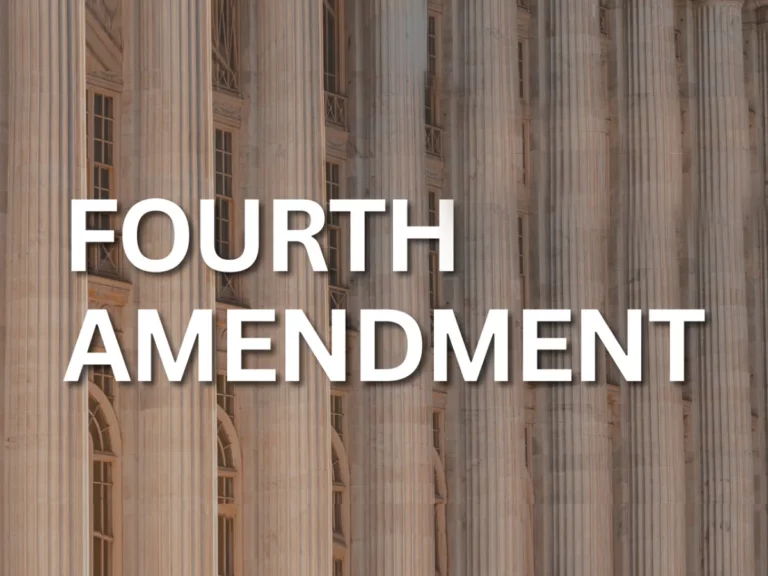 A building with columns representing the Fourth Amendment.