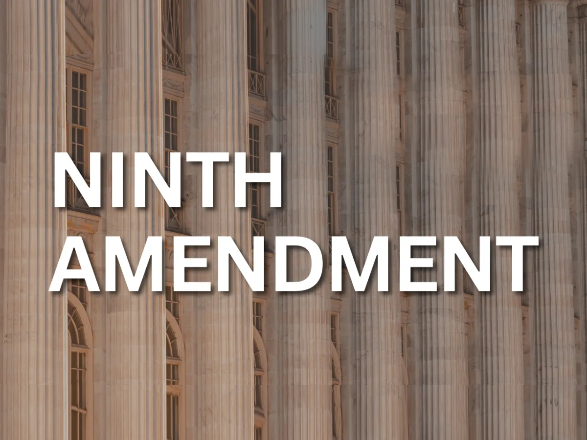 A constitutional building with columns and the words 'ninth amendment'.