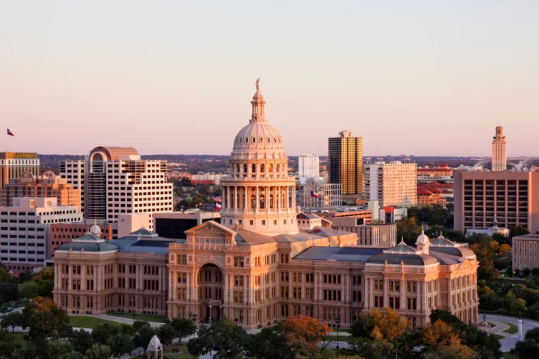 The Texas State Capitol building in Austin during sunset, photographed by a leading Texas assault lawyer.